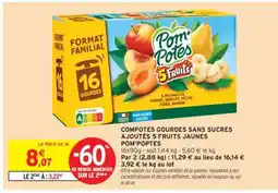 Intermarché Hyper COMPOTES GOURDES SANS SUCRES AJOUTÉS 5 FRUITS JAUNES POM'POTES offre