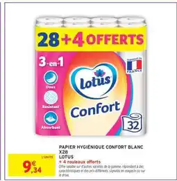 Intermarché Hyper PAPIER HYGIÉNIQUE CONFORT BLANC X28 LOTUS offre