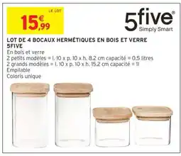 Intermarché Hyper Lot de 4 bocaux hermétiques en bois et verre 5Five offre