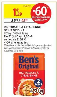 Intermarché RIZ TOMATE À L'ITALIENNE BEN'S ORIGINAL offre