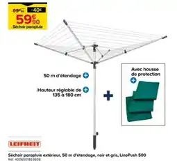 Castorama LEIFHEIT Séchoir parapluie extérieur, 50 m d'étendage, noir et gris, LinoPush 500 offre