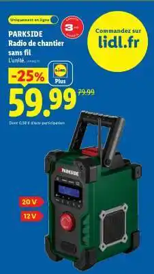 Lidl PARKSIDE Radio de chantier sans fil offre