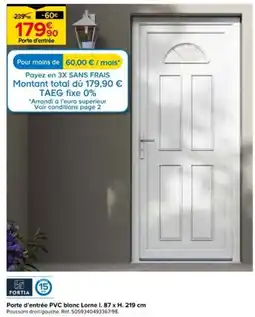 Castorama Porte d'entrée PVC blanc Lorne offre
