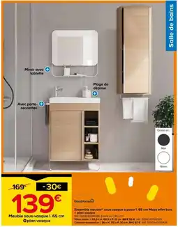 Castorama Ensemble meuble sous-vasque à poser I. 65 cm Maza effet bois + plan vasque offre