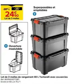 Castorama Lot de 3 malles de rangement Tontarelli avec couvercles offre