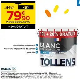 Castorama TOLLENS Peinture blanc ultra couvrant murs, plafonds et boiseries offre