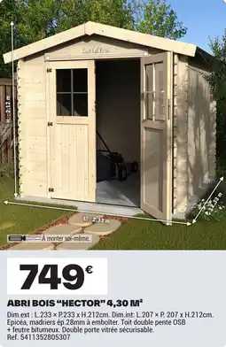 Brico Dépôt Abri bois "hector" 4,30 m² offre