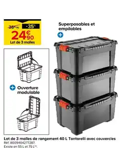 Castorama Lot de 3 malles de rangement 40 l tontarelli avec couvercles offre