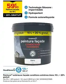 Castorama Goodhome peinture peinture(d) extérieure façade conditions extrêmes blanc 10 l + 20% gratuit offre