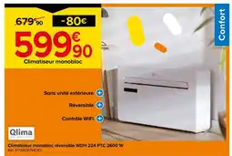 Castorama Qlima climatiseur monobloc réversible wdh 224 ptc 2600 w offre