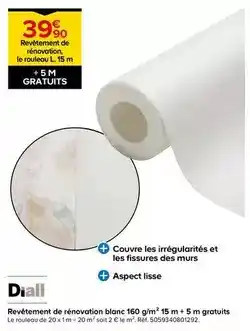 Castorama Diall - revêtement de rénovation blanc 160g/m² 15m +5m gratuit offre