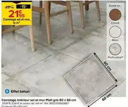 Castorama Carrelage intérieur sol et mur malt gris 60 x 60 cm offre