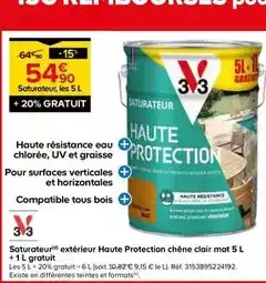 Castorama V33 - saturateur(d) extérieur haute protection chêne clair mat 5 l offre