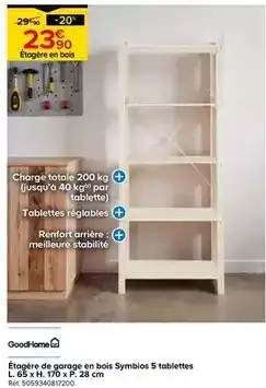 Castorama Goodhome - étagère de garage en bois 5 tablettes l.65 x h.170 x p.28 cm symbios offre