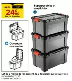 Castorama Tontarelli - malle de rangement vendue par 3 contenance 40l tontarelli avec couvercles offre