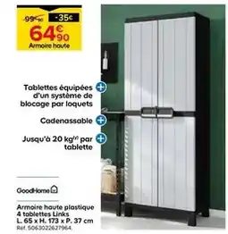 Castorama Goodhome - armoire haute plastique 4 tablettes links l.65 x h.173 x p.37 cm offre