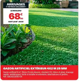 Brico Dépôt Gazon artificiel extérieur 4x2 m 25 mm offre