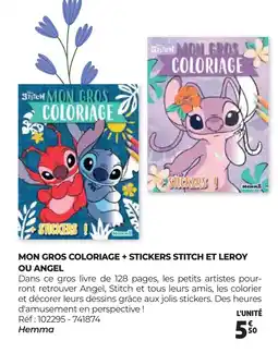 Auchan MON GROS COLORIAGE + STICKERS STITCH ET LEROY OU ANGEL offre