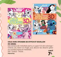 Auchan COLO AVEC STICKERS 3D STITCH ET SOUILLON OU ANGEL offre