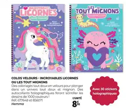 Auchan COLOS VELOURS INCROYABLES LICORNES OU LES TOUT MIGNONS offre