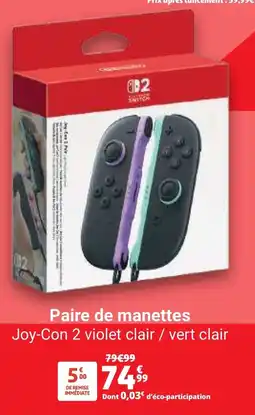 Auchan Paire de manettes joy-con 2 violet clair, vert clair offre