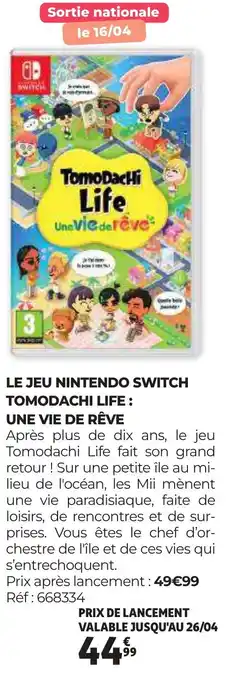 LE JEU NINTENDO SWITCH TOMODACHI LIFE: UNE VIE DE RÊVE
