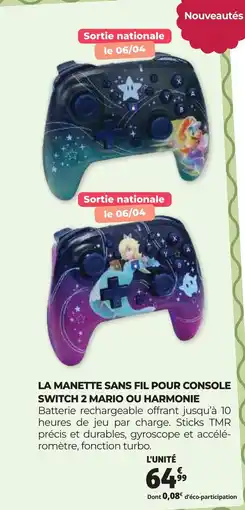 Auchan La manette sans fil pour console switch 2 mario ou harmonie offre