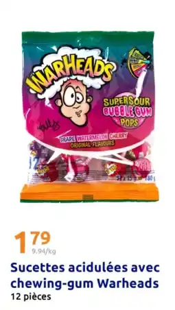 Action WARHEADS Sucettes acidulées avec chewing-gum offre