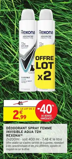 Intermarché Hyper Rexona Déodorant spray femme invisible aqua 72h) offre