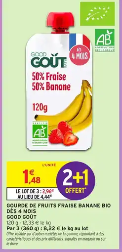 Intermarché Hyper Good Goût Gourde de fruits fraise banane bio dès 4 mois offre