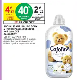 Intermarché Hyper Cajoline Adoucissant liquide doux & pur hypoallergénique x66 lavages offre