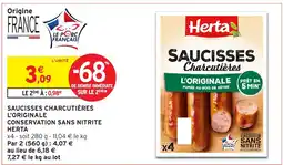 Intermarché Hyper Herta Saucisses charcutières l'originale conservation sans nitrite offre