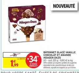 Intermarché Hyper Häagen dazs Bâtonnet glacé vanille chocolat et amande offre