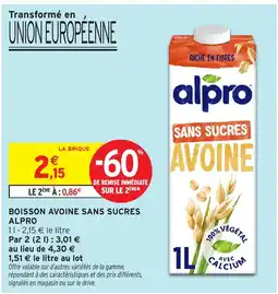 Intermarché Hyper Alpro Boisson avoine sans sucres offre