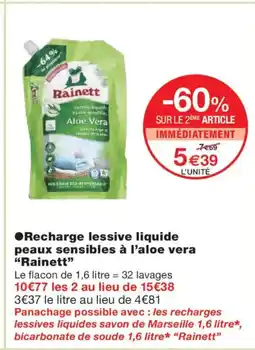 Monoprix RAINETT Recharge lessive liquide peaux sensibles à l'aloe vera offre