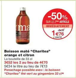 Monoprix CHARITEA Boisson maté orange et citron offre