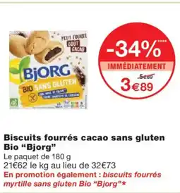 Monoprix BJORG Biscuits fourrés cacao sans gluten Bio offre