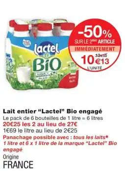 Monoprix LACTEL Lait entier Bio engagé offre