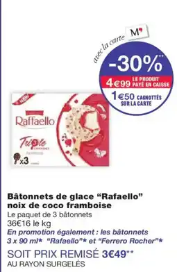 Monoprix RAFAELLO Bâtonnets de glace noix de coco framboise offre