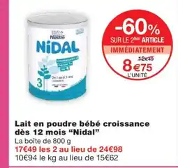 Monoprix NIDAL Lait en poudre bébé croissance dès 12 mois offre