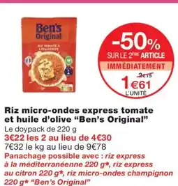 Monoprix BEN'S ORIGINAL Riz micro-ondes express tomate et huile d'olive offre
