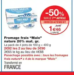 Monoprix MALO Fromage frais nature 20% mat. gr. offre
