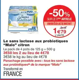 Monoprix MALO Le sans lactose aux probiotiques citron offre