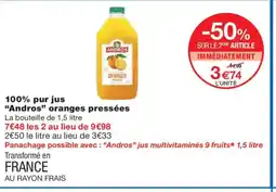 Monoprix ANDROS 100% pur jus oranges pressées offre