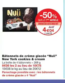 Monoprix NUII Bâtonnets de crème glacée New York cookies & cream offre