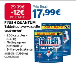 Costco FINISH QUANTUM Tablettes lave-vaisselle tout-en-un offre