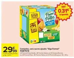 Carrefour Compotes, sans sucres ajoutés Giga Format POM'POTE offre
