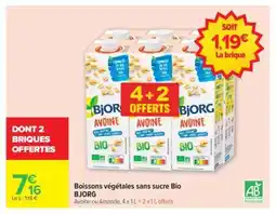 Carrefour Boissons végétales sans sucre Bio BJORG offre