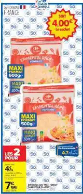Carrefour Emmental Râpé Maxi Format 500g offre