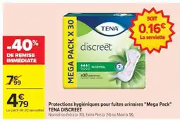 Carrefour Protections hygiéniques pour fuites urinaires Mega Pack TENA DISCREET offre